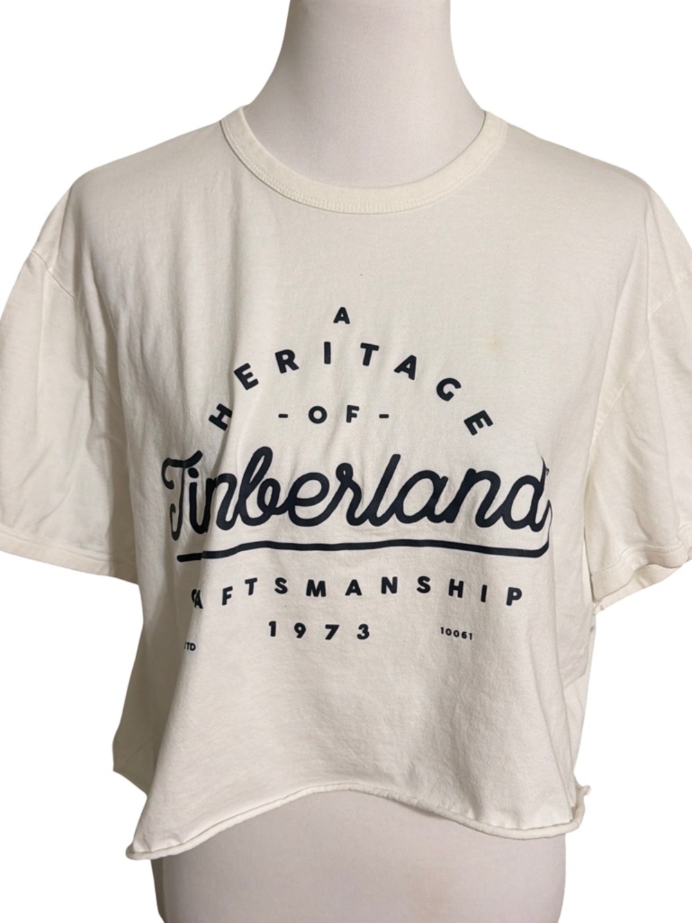 Timberland Cream Cropped Logo Tee